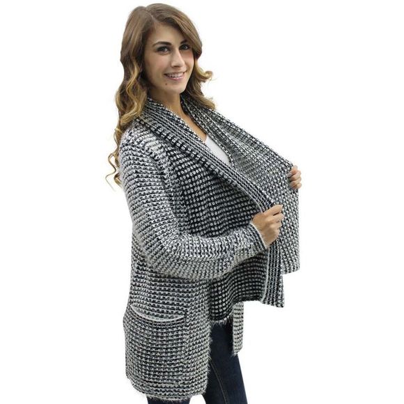 Black & White Fuzzy Cardigan - Picture 4 of 4